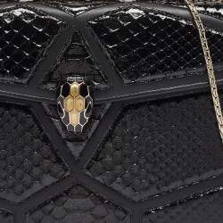 Bvlgari Black Python and Leather Medium Serpenti Diamond Blast Shoulder Bag