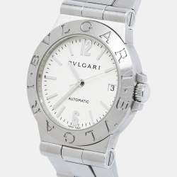 Pre Owned Bvlgari White Stainless Steel Diagono LCV35S Men's Wristwatch 35 mm