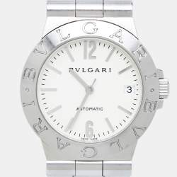 Pre Owned Bvlgari White Stainless Steel Diagono LCV35S Men's Wristwatch 35 mm