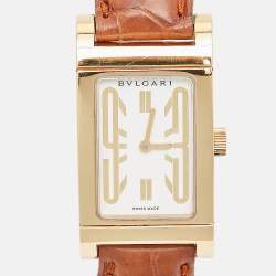 Bvlgari White 18K Gold Yellow Gold Alligator Leather Rettangolo RT29G Women's Wristwatch 29 mm