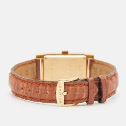 Bvlgari White 18K Gold Yellow Gold Alligator Leather Rettangolo RT29G Women's Wristwatch 29 mm