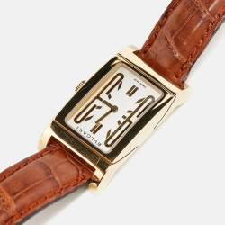Bvlgari White 18K Gold Yellow Gold Alligator Leather Rettangolo RT29G Women's Wristwatch 29 mm