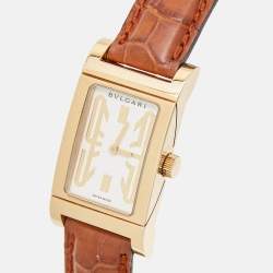 Bvlgari White 18K Gold Yellow Gold Alligator Leather Rettangolo RT29G Women's Wristwatch 29 mm