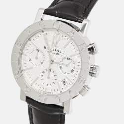 Bvlgari Silver Stainless Steel Alligator Leather Bvlgari Bvlgari BB38SLCH Men's Wristwatch 38 mm