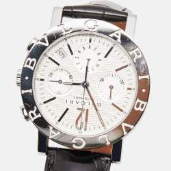 Bvlgari Silver Stainless Steel Alligator Leather Bvlgari Bvlgari BB38SLCH Men's Wristwatch 38 mm
