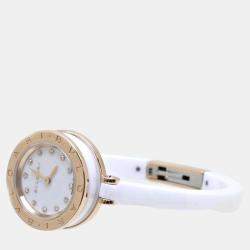 Bvlgari White 18k Rose Gold Ceramic B.Zero1 BZ23WSGCC Quartz Women's Wristwatch 23 mm