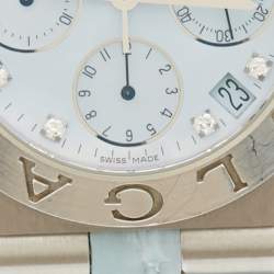 Bvlgari Blue Mother Of Pearl Diamond Stainless Steel Alligator Leather Diagono CH 35 S AUTO Women's Wristwatch 35 mm
