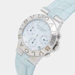 Bvlgari Blue Mother Of Pearl Diamond Stainless Steel Alligator Leather Diagono CH 35 S AUTO Women's Wristwatch 35 mm