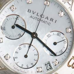 Bvlgari Blue Mother Of Pearl Diamond Stainless Steel Alligator Leather Diagono CH 35 S AUTO Women's Wristwatch 35 mm