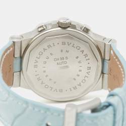 Bvlgari Blue Mother Of Pearl Diamond Stainless Steel Alligator Leather Diagono CH 35 S AUTO Women's Wristwatch 35 mm