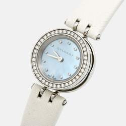 Pre Owned Bvlgari Blue Mother of Pearl Diamond Stainless Steel Leather B.Zero1 BZ23S Women's Wristwatch 23 mm
