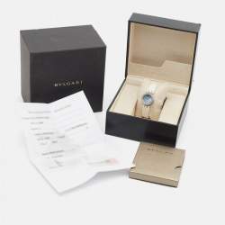 Pre Owned Bvlgari Blue Mother of Pearl Diamond Stainless Steel Leather B.Zero1 BZ23S Women's Wristwatch 23 mm