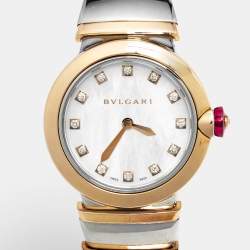 Bvlgari Mother of Pearl Diamond 18K Rose Gold Stainless Steel Lvcea 102194 Women's Wristwatch 28 mm