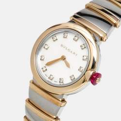 Bvlgari Mother of Pearl Diamond 18K Rose Gold Stainless Steel Lvcea 102194 Women's Wristwatch 28 mm