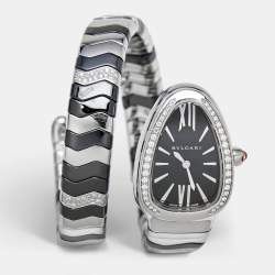 Bvlgari Black Diamond Ceramic Stainless Steel Serpenti Spiga 102129 Women's Wristwatch 33 mm 