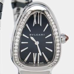 Bvlgari Black Diamond Ceramic Stainless Steel Serpenti Spiga 102129 Women's Wristwatch 33 mm 