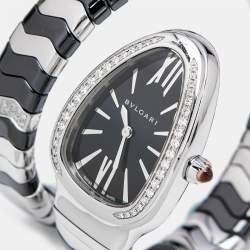 Bvlgari Black Diamond Ceramic Stainless Steel Serpenti Spiga 102129 Women's Wristwatch 33 mm 