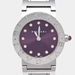 Pre Owned Bvlgari Purple Diamond Stainless Steel Bvlgari Bvlgari 102606 Women's Wristwatch 26 mm