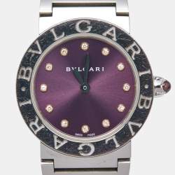 Pre Owned Bvlgari Purple Diamond Stainless Steel Bvlgari Bvlgari 102606 Women's Wristwatch 26 mm