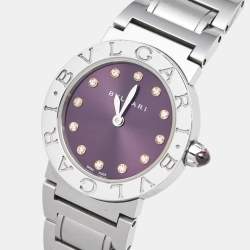 Pre Owned Bvlgari Purple Diamond Stainless Steel Bvlgari Bvlgari 102606 Women's Wristwatch 26 mm