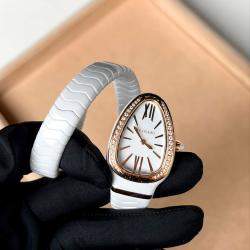 Bvlgari White Diamond 18k Rose Gold Serpenti 102613 Quartz Women's Wristwatch 35 mm