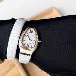 Bvlgari White Diamond 18k Rose Gold Serpenti 102613 Quartz Women's Wristwatch 35 mm
