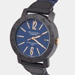 Bvlgari Navy Blue Carbongold Leather Via Dei Condotti 10 Roma BB40CL Women's Wristwatch 40 mm