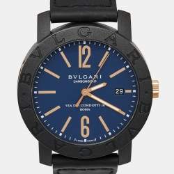 Bvlgari Navy Blue Carbongold Leather Via Dei Condotti 10 Roma BB40CL Women's Wristwatch 40 mm