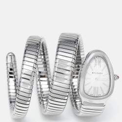 Bvlgari Silver Opaline Stainless Steel Serpenti Tubogas 101911 Women's Wristwatch 35 mm