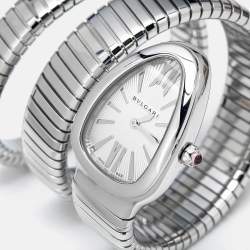 Bvlgari Silver Opaline Stainless Steel Serpenti Tubogas 101911 Women's Wristwatch 35 mm
