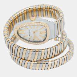 Bvlgari Serpenti Tubogas 103797 Quartz SIlver 18k Yellow Gold Diamonds Women's Wristwatch 35 mm