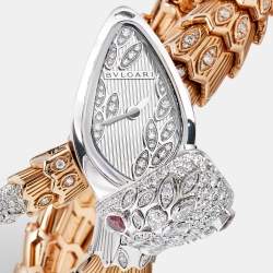 Pre Owned ساعة يد نسائية بلغاري سيربنتي 102239 ذهب عيار 18 ثنائي اللون وباقوت وألماس فضية 40 مم