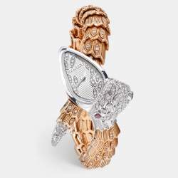 Pre Owned ساعة يد نسائية بلغاري سيربنتي 102239 ذهب عيار 18 ثنائي اللون وباقوت وألماس فضية 40 مم