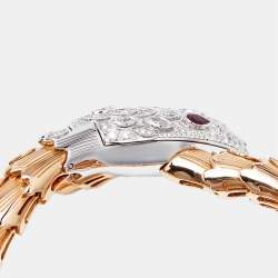 Pre Owned ساعة يد نسائية بلغاري سيربنتي 102239 ذهب عيار 18 ثنائي اللون وباقوت وألماس فضية 40 مم