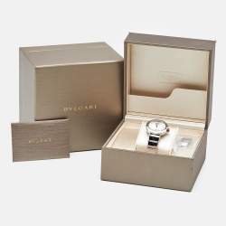 Pre Owned Bvlgari Silver Dial Stainless Steel Diamond Lvcea 102219 Women's Wristwatch 33 mm