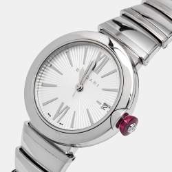 Pre Owned Bvlgari Silver Dial Stainless Steel Diamond Lvcea 102219 Women's Wristwatch 33 mm