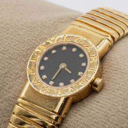 Pre Owned Bvlgari Vintage Expandable Tubogas BB19 2T Diamonds 18K YG Quartz Women's Wrist watch 19 mm