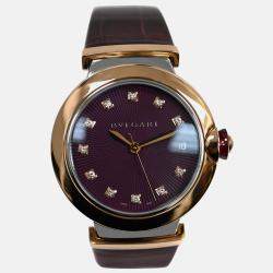 Pre Owned Bvlgari Lvcea LUP36SG Automatic Diamond Burgundy 18K Rose Gold Women’s Wristwatch 36 mm