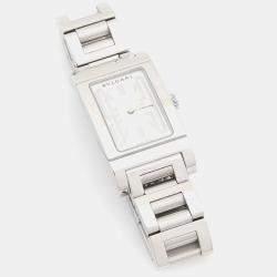 Pre Owned Bvlgari Rettangolo RT39S Quartz White Stainless Steel Women's Wristwatch 21 mm