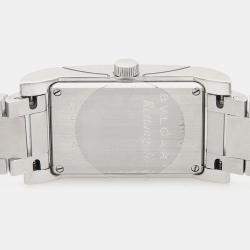 Pre Owned Bvlgari Rettangolo RT39S Quartz White Stainless Steel Women's Wristwatch 21 mm