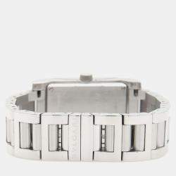 Pre Owned Bvlgari Rettangolo RT39S Quartz White Stainless Steel Women's Wristwatch 21 mm