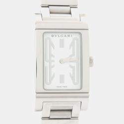 Pre Owned Bvlgari Rettangolo RT39S Quartz White Stainless Steel Women's Wristwatch 21 mm
