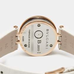 Pre Owned Bvlgari B.Zero1 102398 White Dial Diamond 18K Rose Gold Stainless Steel Leather Women's Wristwatch 23 mm