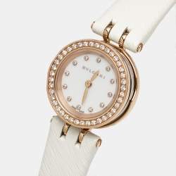 Pre Owned Bvlgari B.Zero1 102398 White Dial Diamond 18K Rose Gold Stainless Steel Leather Women's Wristwatch 23 mm