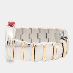 Pre Owned Bvlgari Lucea LUP33SG Automatic White Diamond Stainless Steel and Gold Women's Wristwatch 33mm