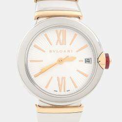 Pre Owned Bvlgari Lucea LUP33SG Automatic White Diamond Stainless Steel and Gold Women's Wristwatch 33mm