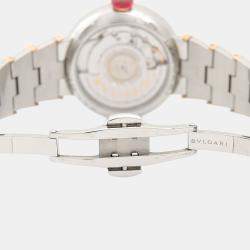 Pre Owned Bvlgari Lucea LUP33SG Automatic White Diamond Stainless Steel and Gold Women's Wristwatch 33mm