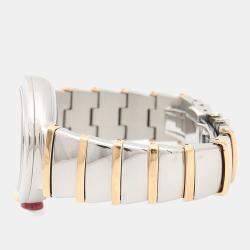 Pre Owned Bvlgari Lucea LUP33SG Automatic White Diamond Stainless Steel and Gold Women's Wristwatch 33mm
