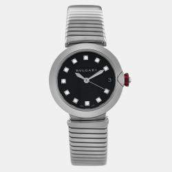 Pre Owned Bvlgari Lvcea LU33S Automatic Black Diamonds Stainless Steel Women's Wristwatch 33 mm
