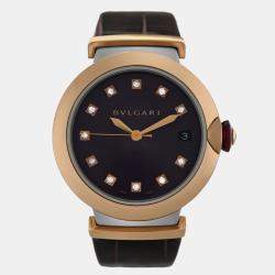Pre Owned Bvlgari Lvcea LUP36SG Automatic Burgundy 18k Rose Gold Diamonds Women’s Wristwatch 36 mm